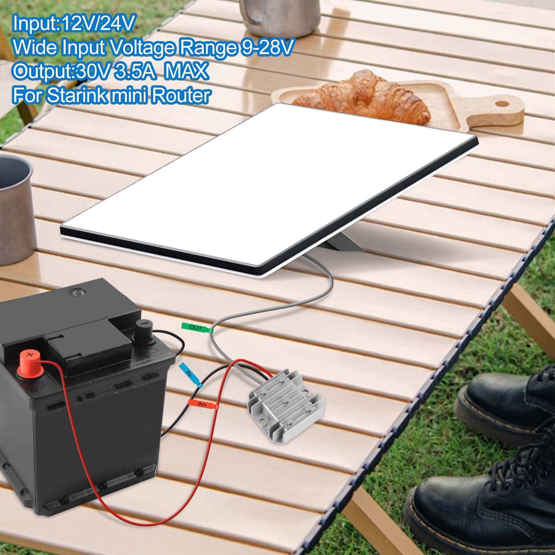 Starlink Mini 12V Adapter 12V/24V to 30V 3.5A, Waterproof DC Step Up Converter with Male Plug 9-28V Input for RV/Off-Grid/Marine